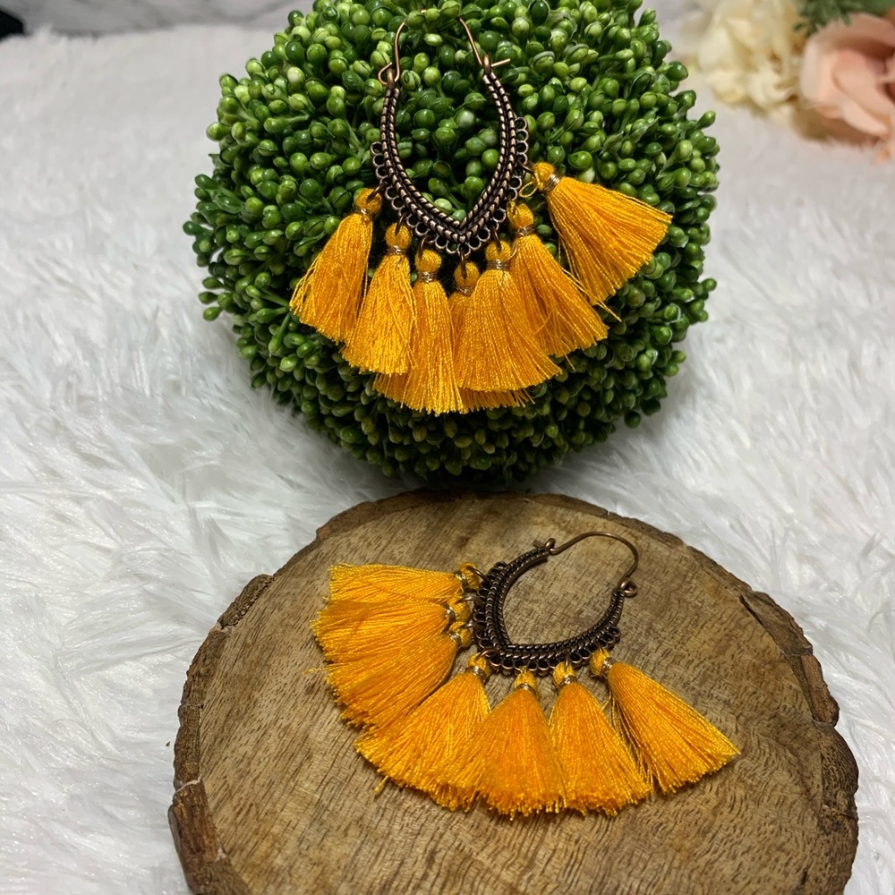 Bohemian Yellow Tassel Earrings